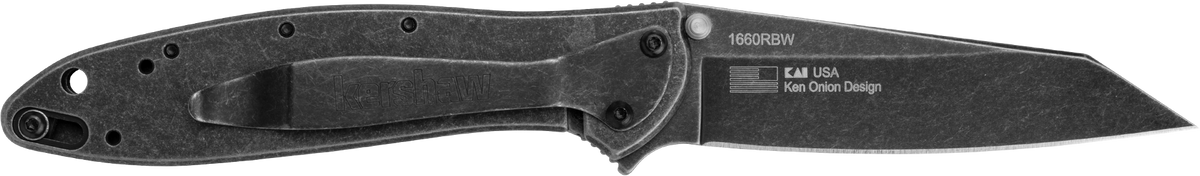 Kershaw Leek 1660RBW Random 3" Folding Reverse Tanto Plain 14C28N BlackWash Stainless Steel Handle — view 2