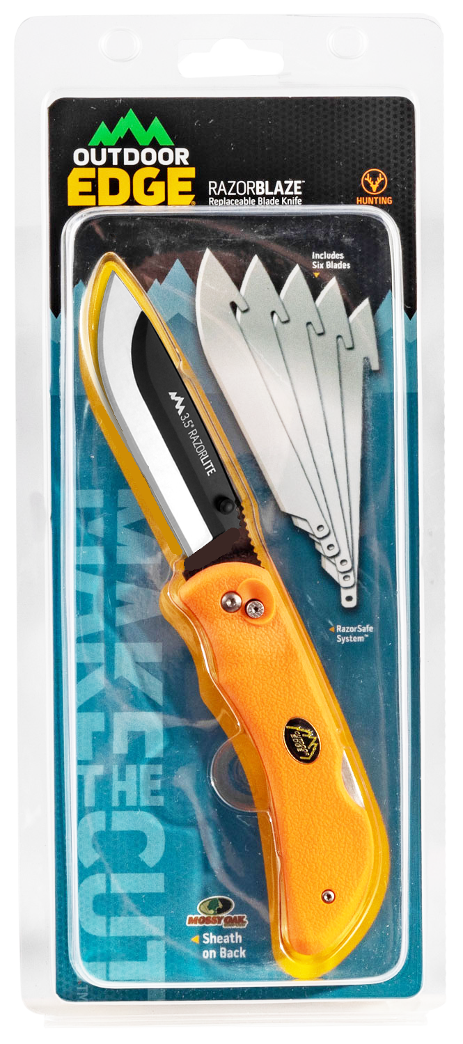 Outdoor Edge RazorLite 3.50" Folding Drop Point Plain 420J2 SS Blaze Orange TPR Handle — view 2