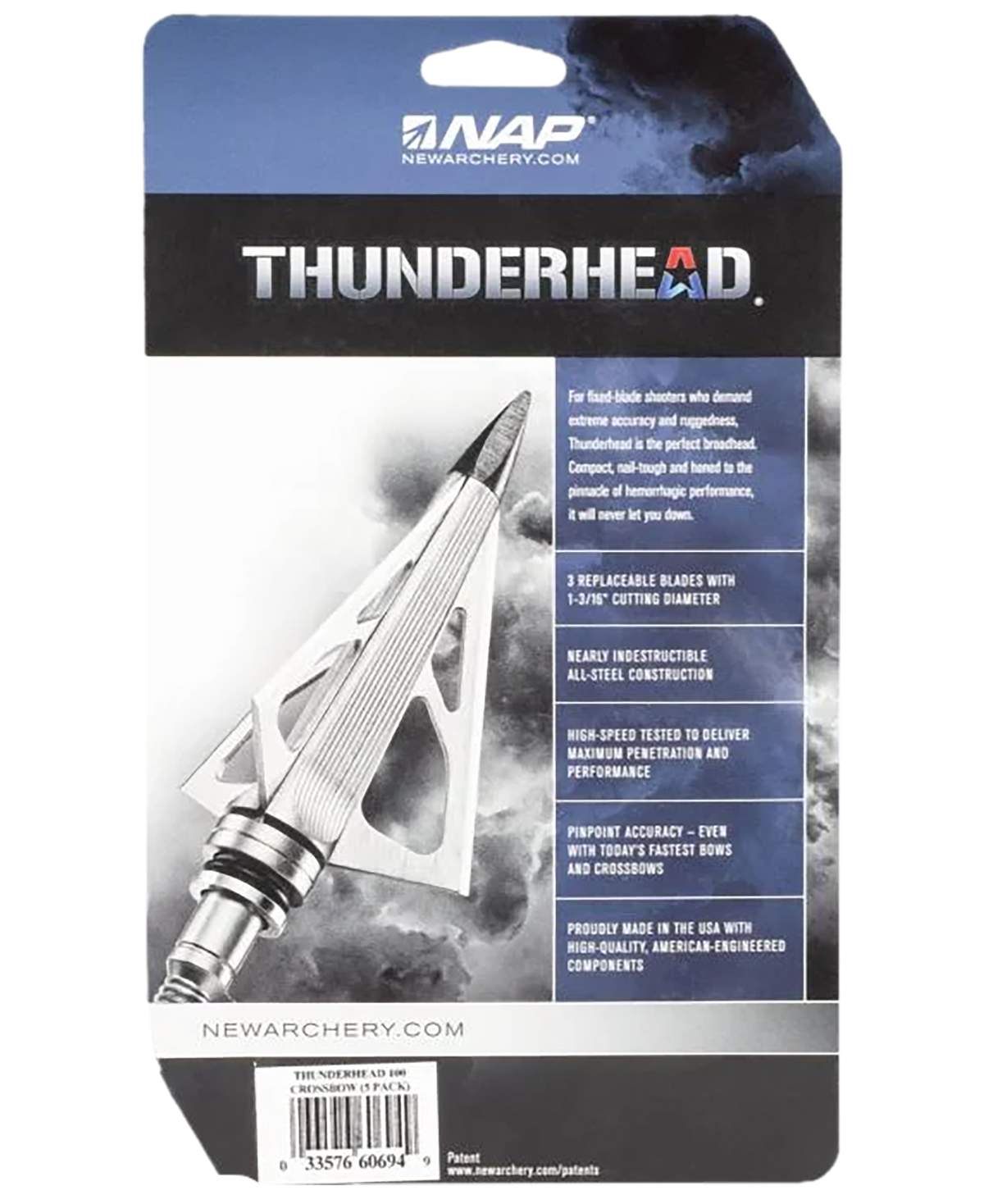 NAP Thunderhead 100gr 1-3/16" Cut 3-Blade Crossbow Broadhead - 5 Pack — view 2