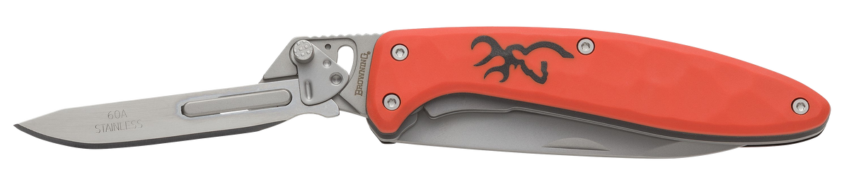 Browning Primal Scalpel 2 2.75" Folding Drop Point/Scalpel Plain Blade - Blaze Orange Handle — view 2