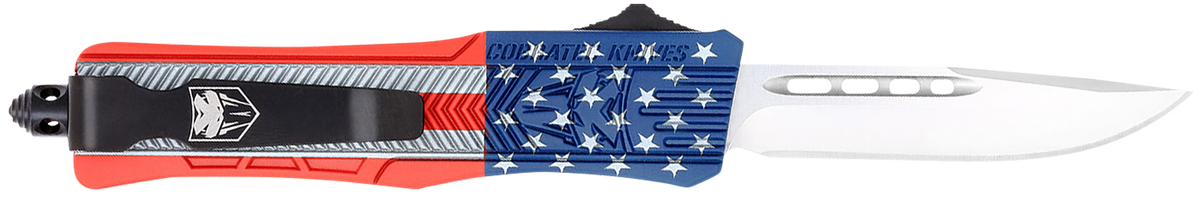 CobraTec Knives CTK-1 American Flag Small 2.75" OTF Drop Point Plain D2 Steel - Red/White/Blue Cerakote Aluminum Handle — view 2