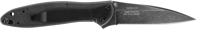 Kershaw Leek 3" Folding Drop Point Plain 14C28N Black DLC Blade BlackWash SS Handle — view 2