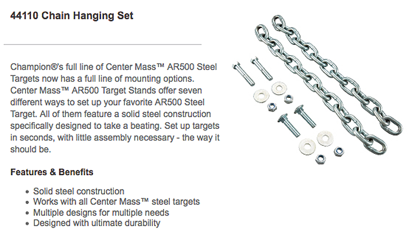 Champion Targets 44110 Chain Hanging Set 18" Silver Steel for Center Mass AR500 Targets — view 2