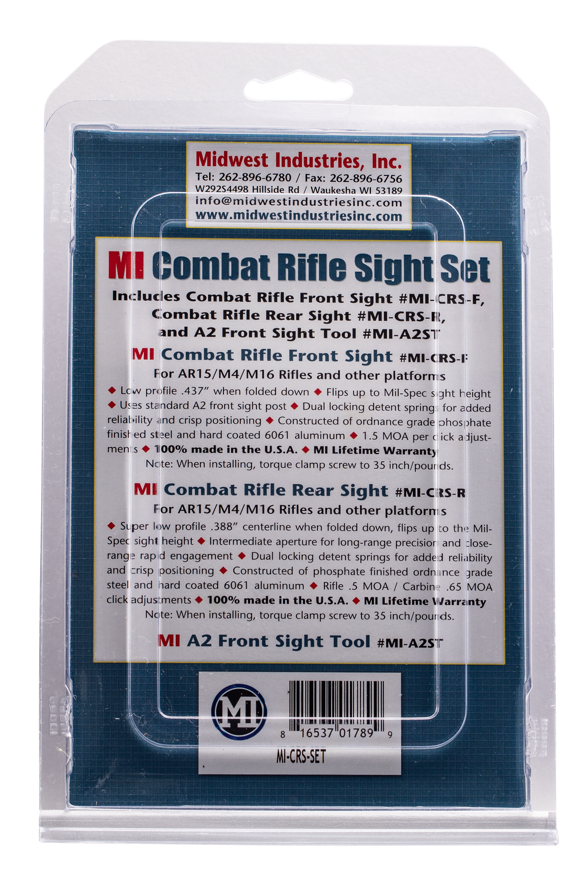 Midwest Industries Combat Rifle Sight Set Black Flip Up Front & Rear for AR-15/M4/M16 — view 2