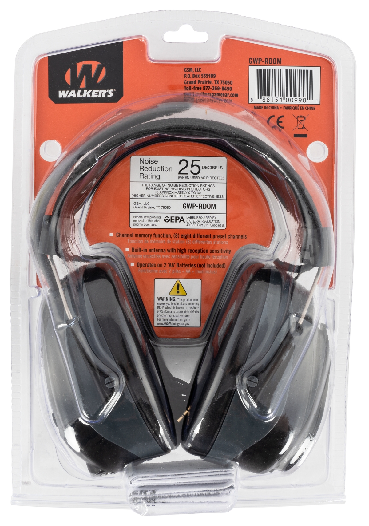 Walkers Game Ear GWPRDOM AM/FM Digital Muff 25 dB Over the Head Electronic Earmuff - Black — view 2
