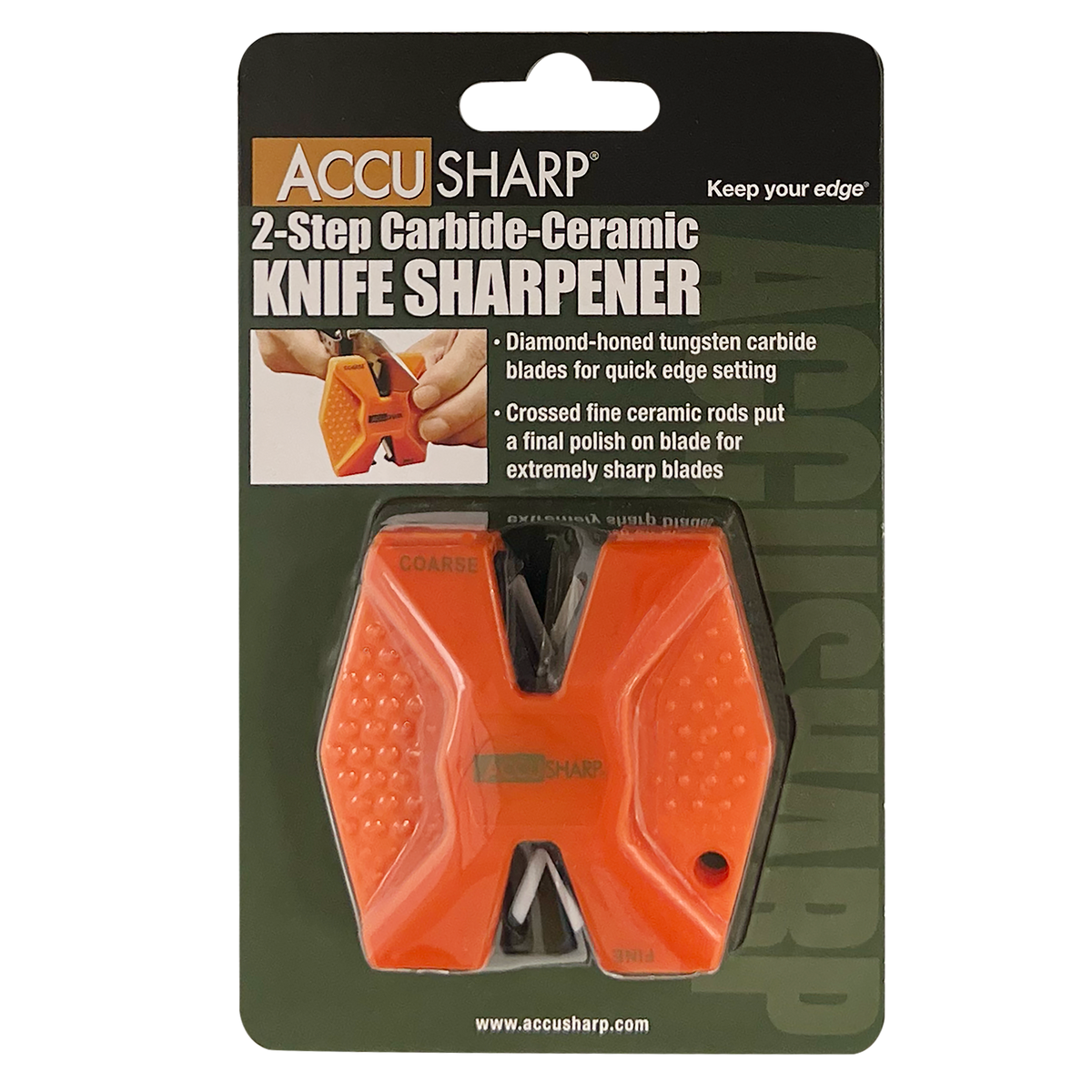 Accusharp 344C 2-Step Hand Held Knife Sharpener Diamond Tungsten Carbide Coarse/Fine Blaze Orange — view 2
