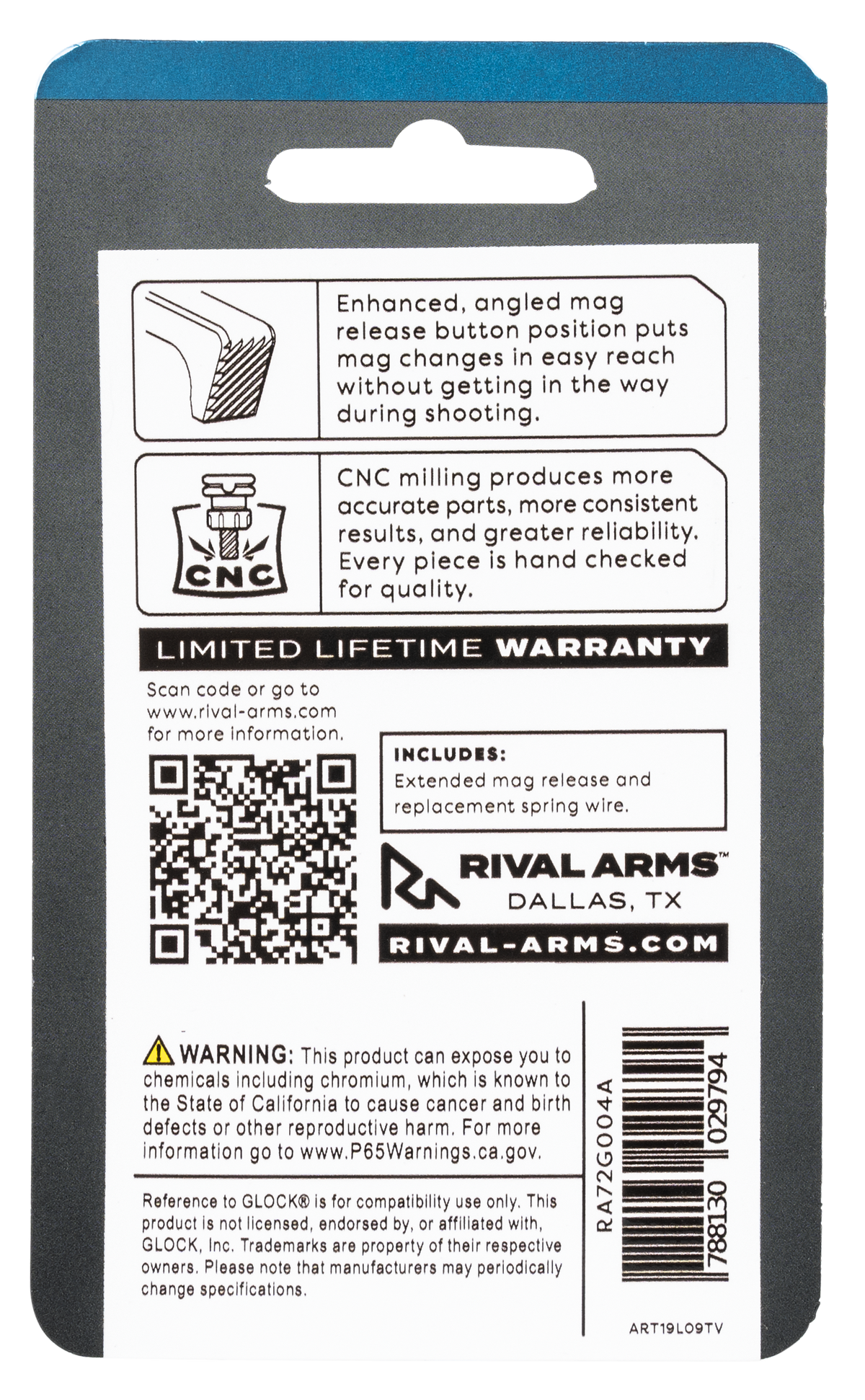 Rival Arms RA72G004A Extended Magazine Release Black Anodized Aluminum for Glock 43X/48 — view 2