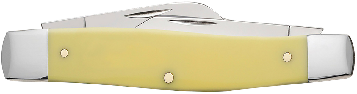 Case Large Stockman 3-Blade Folding Pocket Knife 3.3" Clip Carbon Steel Yellow Synthetic Handle — view 2