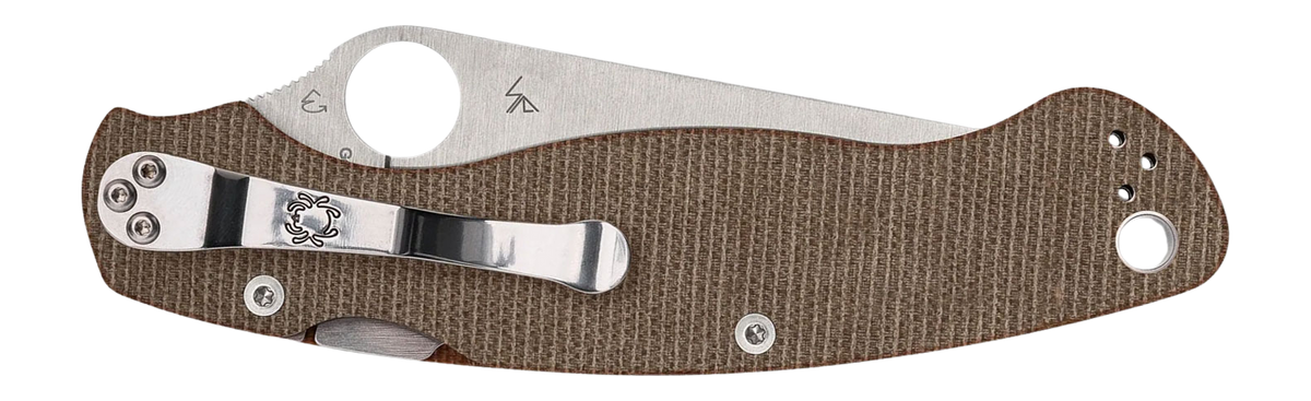 Spyderco Military 2 4" CPM Cru-Wear Plain Edge Brown Canvas Micarta Folding Knife — view 2
