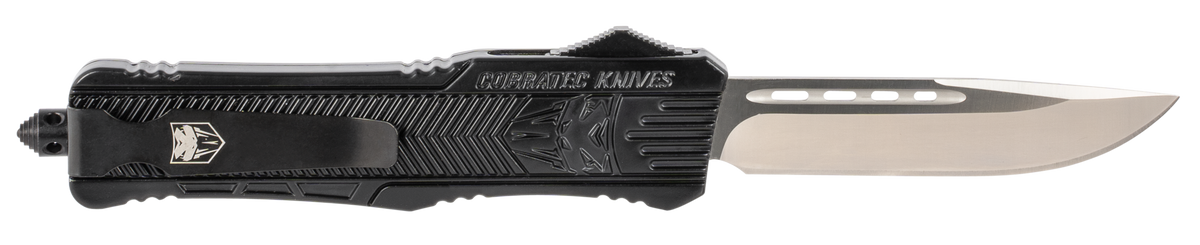 CobraTec Knives CTK-1 Large 3.75" OTF Drop Point Plain D2 Steel Black Aluminum Handle — view 2