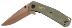 Browning Trailside EDC Small 3" Folding Modified Drop Point Plain D2 Titanium Finish - Green Micarta Handle — view 2