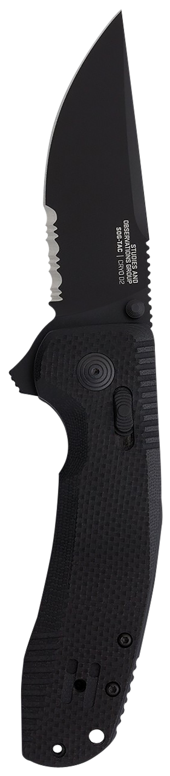 S.O.G SOG-TAC XR 3.39" Folding Clip Point Part Serrated Black TiNi D2 Steel G10 Handle — view 2