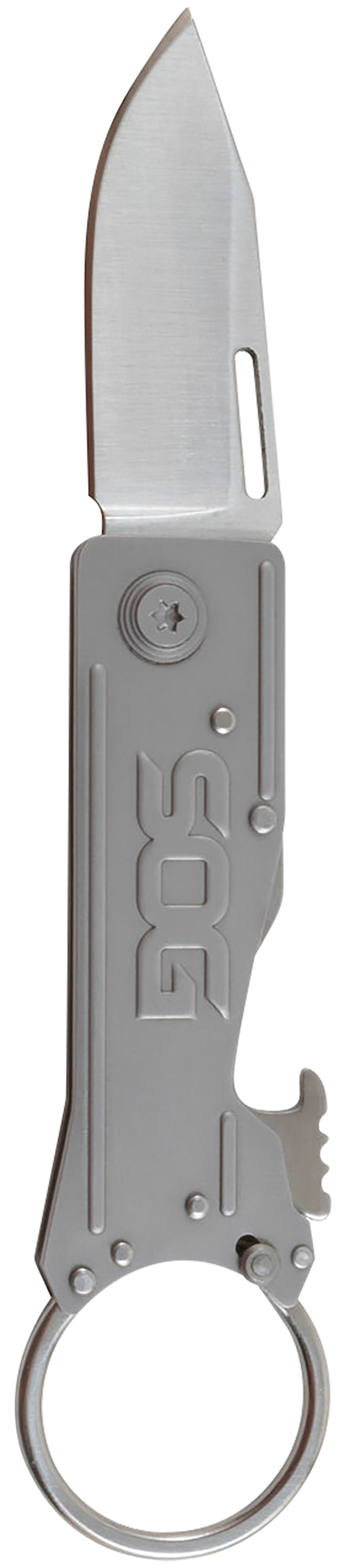 S.O.G KeyTron 1.80" Folding Plain Clip Point 5Cr13MoV SS Blade Gray Stainless Steel Handle — view 2