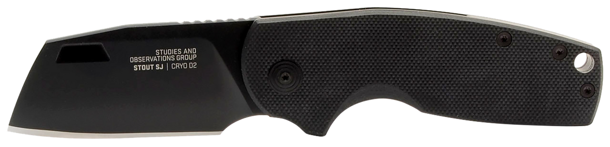 S.O.G Stout SJ 2.40" Folding Cleaver Plain Stonewashed Cryo D2 Steel Blade Black Textured G10 Handle — view 2