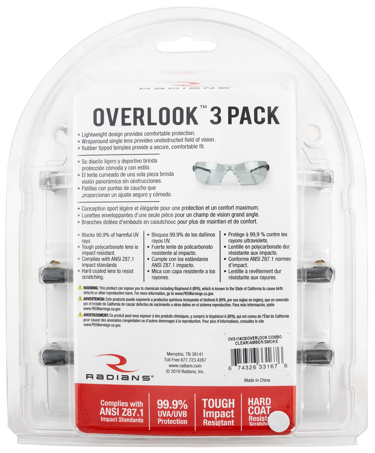 Radians Overlook OV3114CS Shooting Glasses 3-Pack Clear/Smoke Gray/Amber Lens — view 2