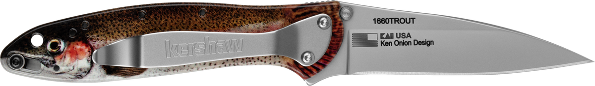 Kershaw Leek 1660TROUT 3" 14C28N Folding Drop Point Plain EDC - Rainbow Trout Aluminum Handle — view 2