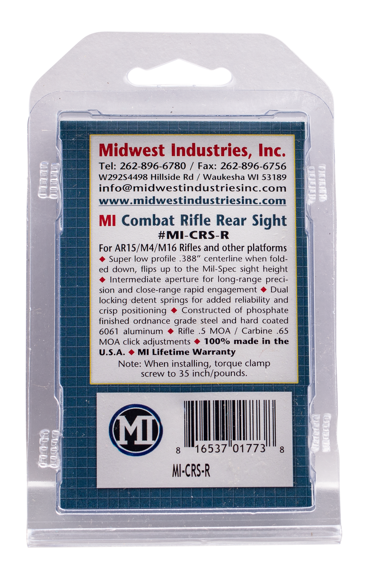 Midwest Industries MICRSR Combat Rifle Rear Flip Sight Black for AR-15/M16/M4 — view 2