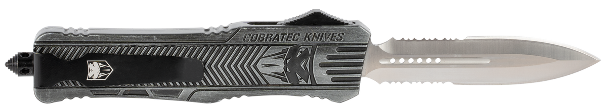 CobraTec CTK-1 Large 3.75" OTF Dagger Part Serrated D2 Steel Stonewashed Aluminum Handle — view 2