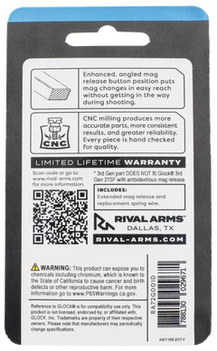 Rival Arms RA72G001D Magazine Release Fits Glock Gen3 (Except 21SF) Extended Silver Aluminum — view 2