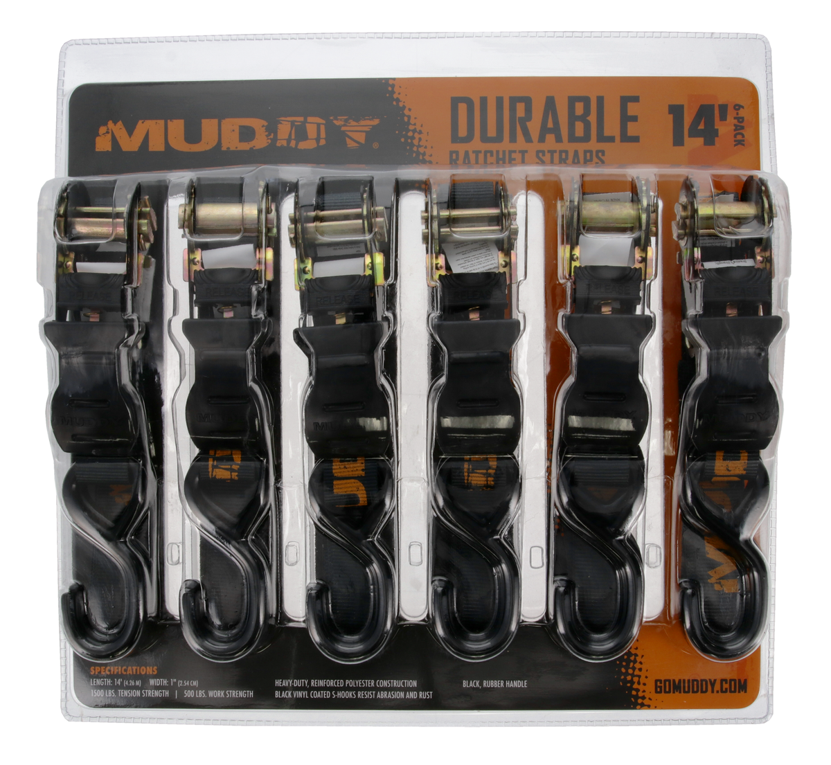 Walkers Game Ear MUDDY 1" x 14" Durable Ratchet Strap 6-Pack — view 2