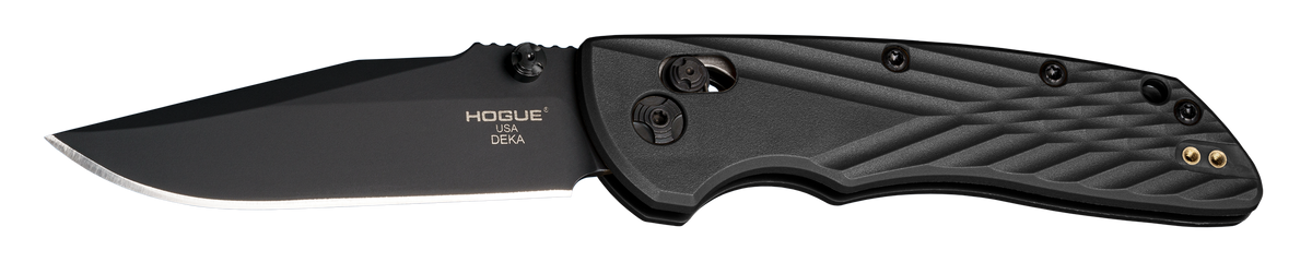 Hogue Deka 3.25" Folding Clip Point Plain Black Cerakote CPM MagnaCut - Black GRN Handle — view 2