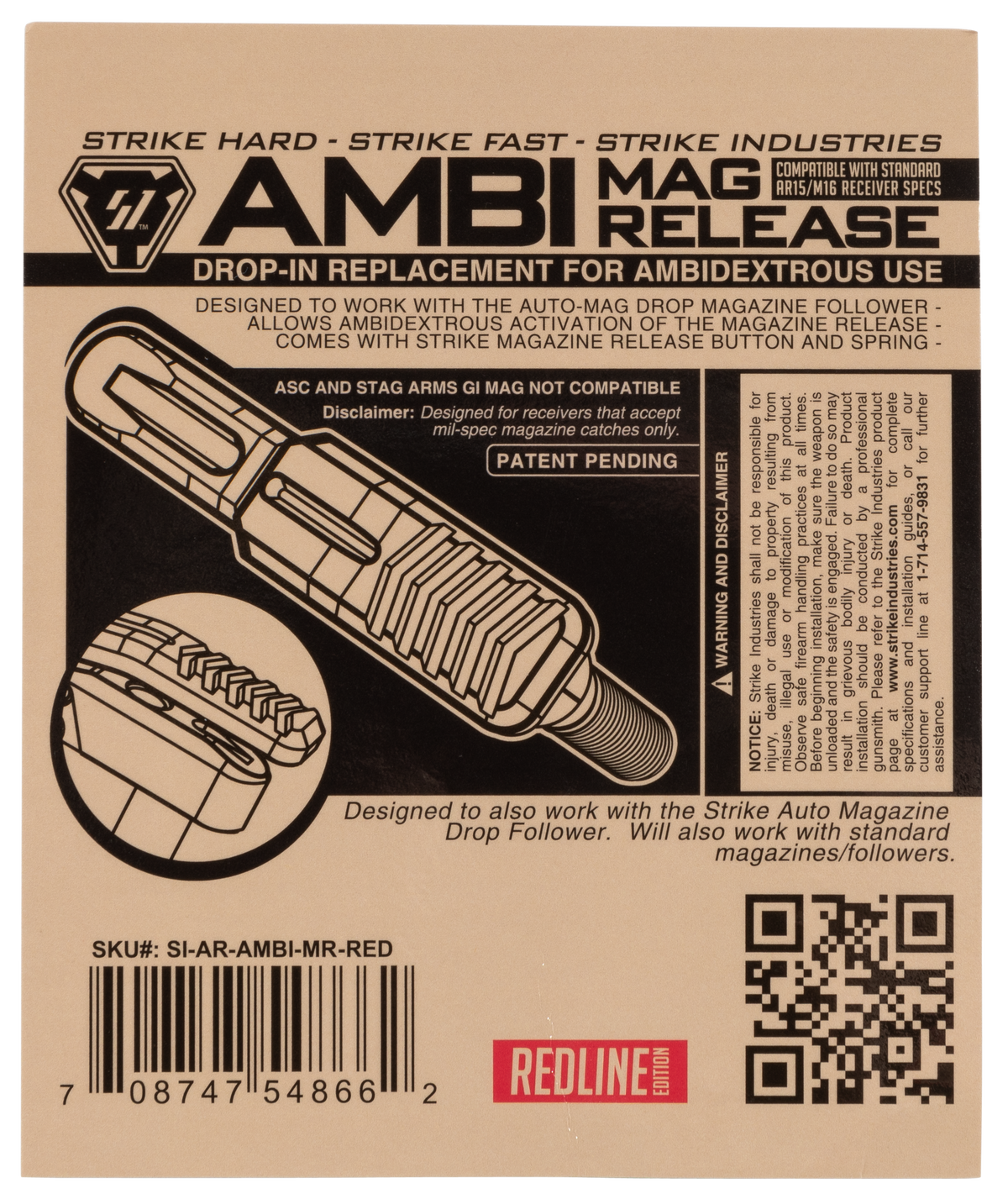 Strike Industries Ambidextrous Magazine Release AR-15/M16 Mil-Spec Red Aluminum — view 2