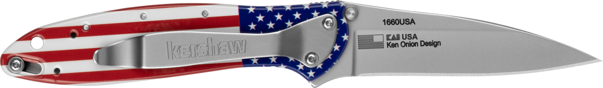 Kershaw Leek 1660USA 3" Folding Drop Point Plain 14C28N - Red/White/Blue Flag Aluminum — view 2