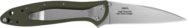 Kershaw Leek 3" Folding Drop Point Plain 14C28N SS Knife - OD Green Aluminum — view 2