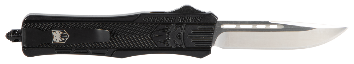CobraTec Knives CTK-1 Medium 3" OTF Drop Point Plain D2 Steel Black Aluminum Handle — view 2