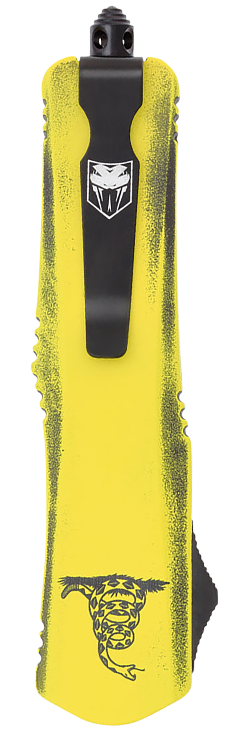 CobraTec Knives FS-3 Don't Tread On Me Medium 3" OTF Drop Point Plain D2 Steel Yellow Cerakoted Aluminum Handle — view 2