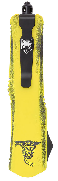 CobraTec Knives FS-3 Don't Tread On Me Medium 3" OTF Drop Point Plain D2 Steel Yellow Cerakoted Aluminum Handle — view 2