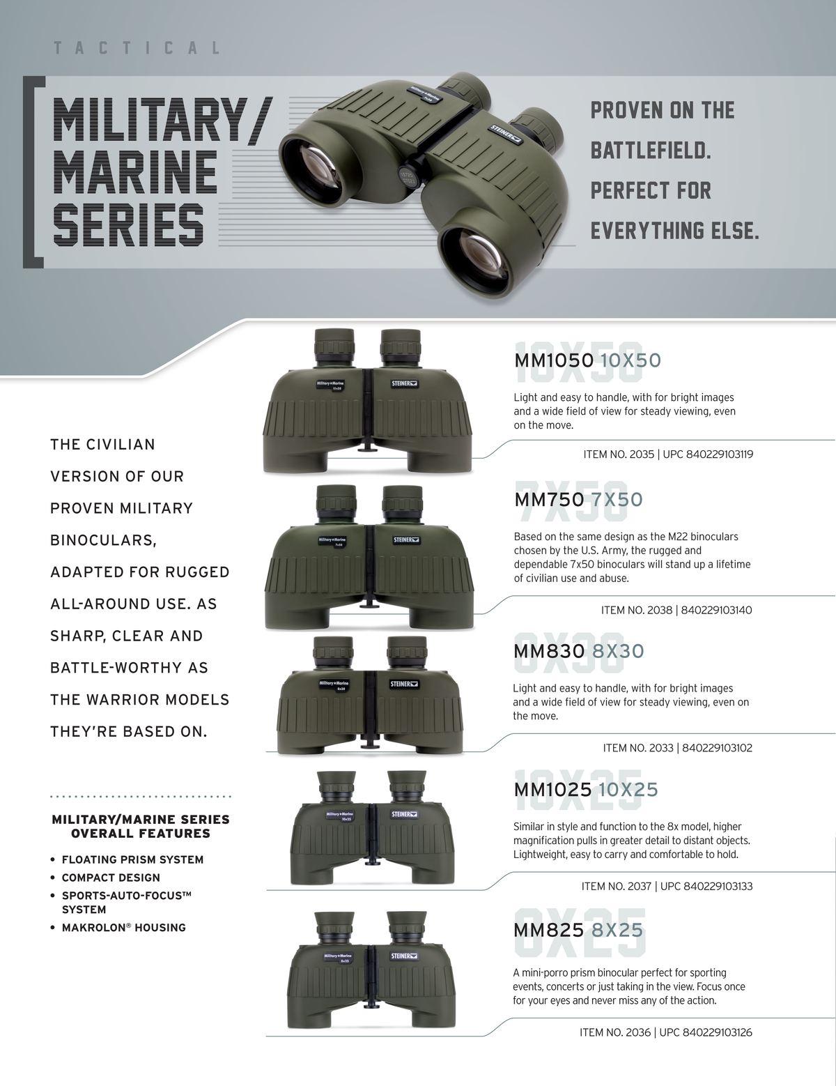 Steiner 2038 Military-Marine 7x50mm Porro Prism Binoculars - OD Green Makrolon Rubber Armor — view 2