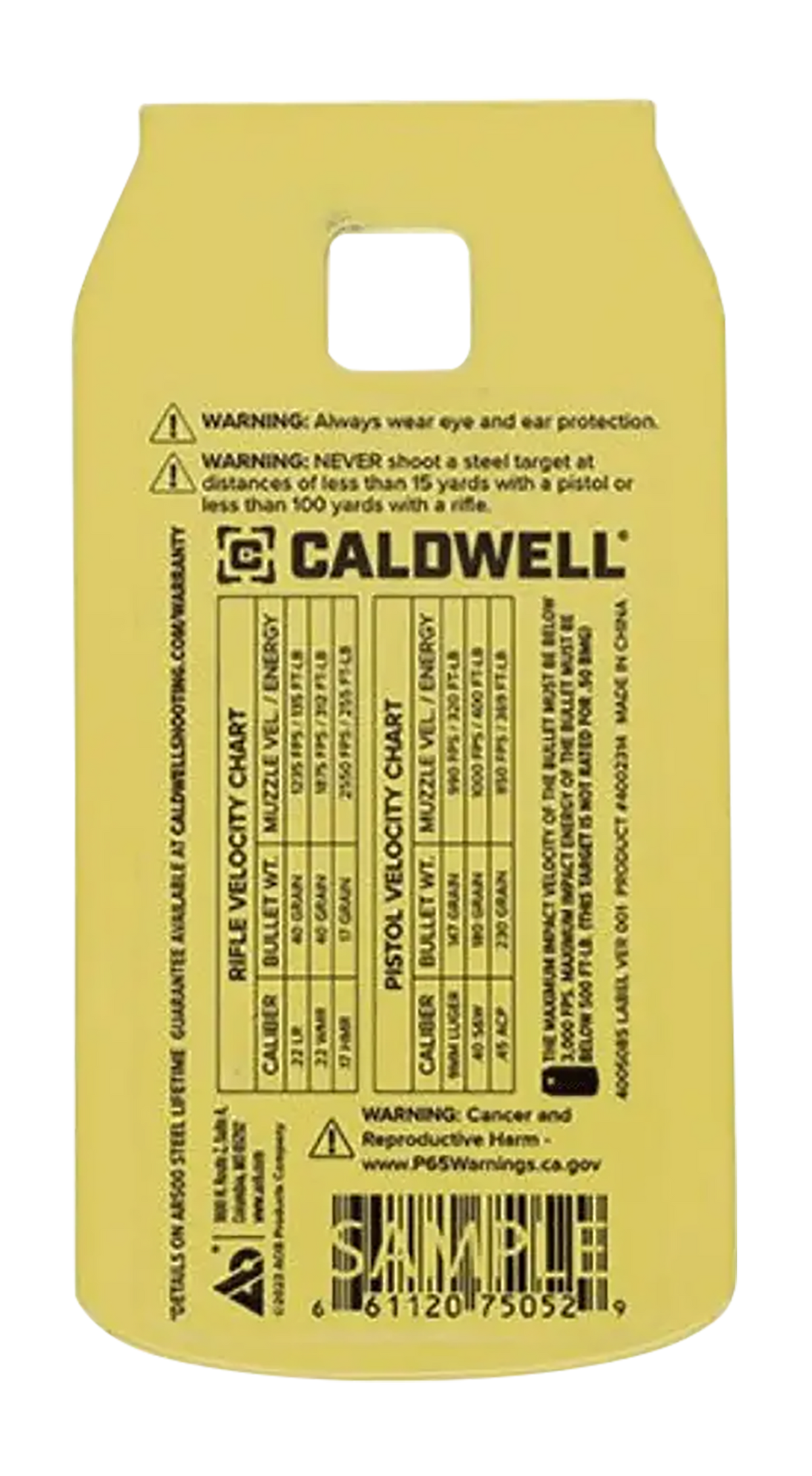 Caldwell AR500 1/4" Rimfire/Handgun Soda Can Steel Target - Yellow — view 2