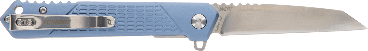 Schrade Inert EDC 3.25" Folding Wharncliffe Part Serrated AUS-10A SS Blue Aluminum Handle — view 2