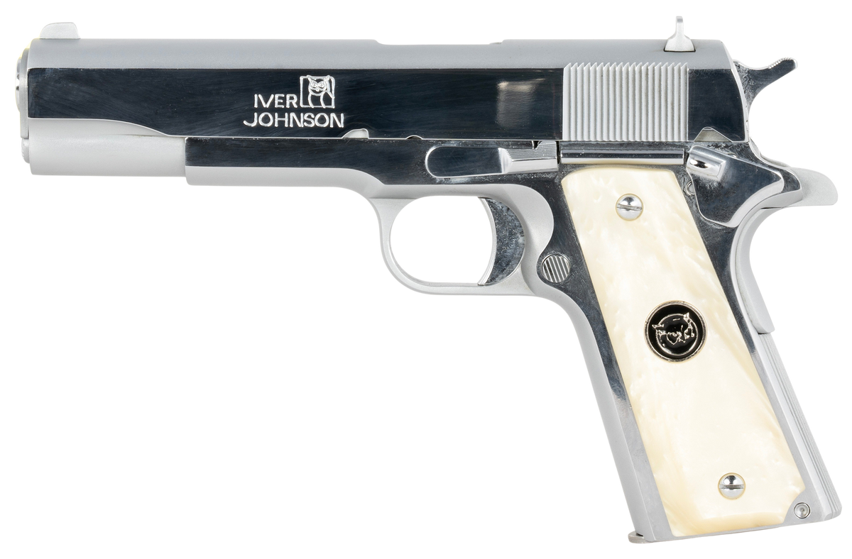 Iver Johnson Arms 1911 38 Super 5" 8+1 Semi-Auto Pistol - Chrome/Pearl — view 2