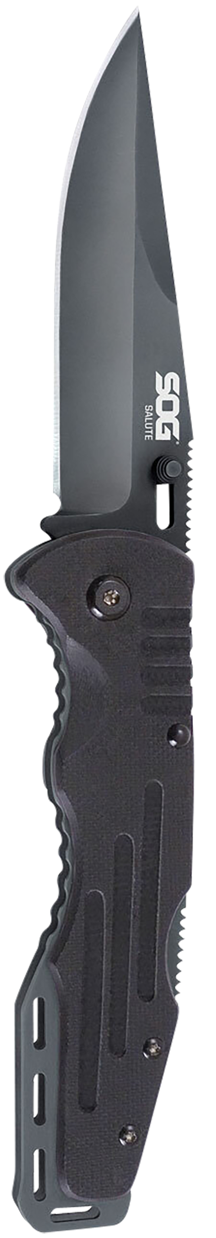 S.O.G Salute 3.62" Folding Clip Point Plain 8Cr13MoV Black G10 Handle — view 2