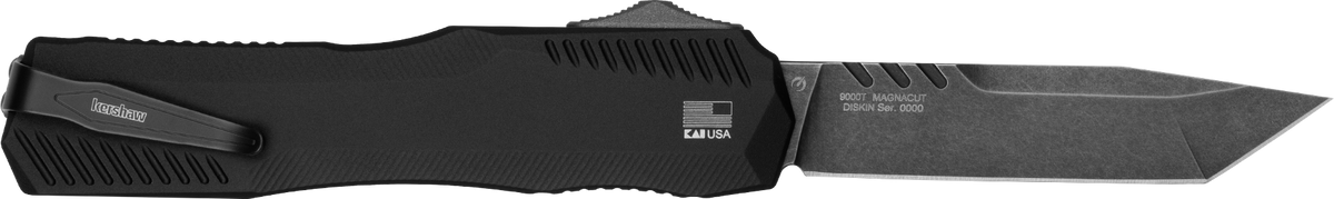 Kershaw Livewire 9000T 3.30" OTF Automatic Tanto Plain Black DLC CPM MagnaCut - Black Anodized Aluminum Knife — view 2