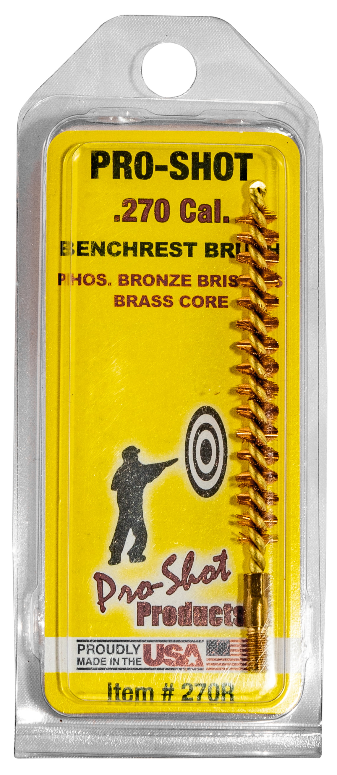 Pro-Shot 270R Bore Brush .270 Cal Rifle #8-32 Thread Bronze Bristles Brass Core — view 2