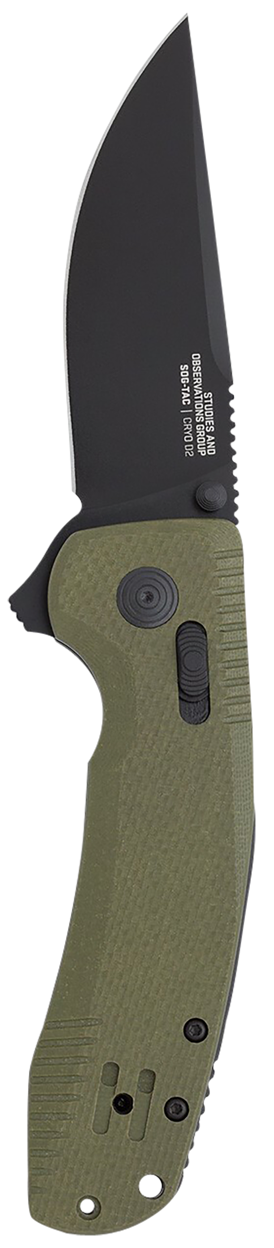 S.O.G SOG-TAC XR 3.39" Folding Clip Point Plain Cryo D2 Steel OD Green G10 Handle — view 2