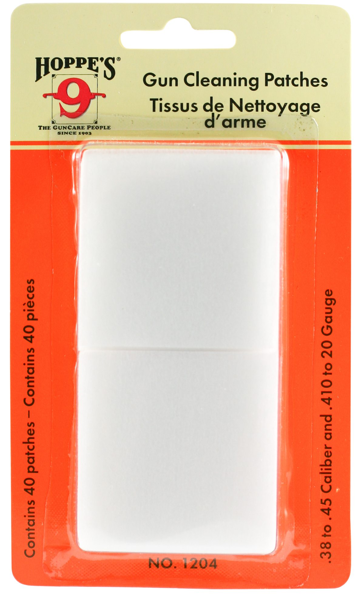 Hoppes 1204 #4 Gun Cleaning Patches .38-.45 Cal / .410-20 Gauge Synthetic 40 Pack — view 2
