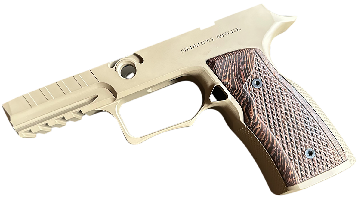 Sharps Bros SBGM10 P320 Grip Module FDE 7075-T6 Aluminum Wenge Panels — view 2