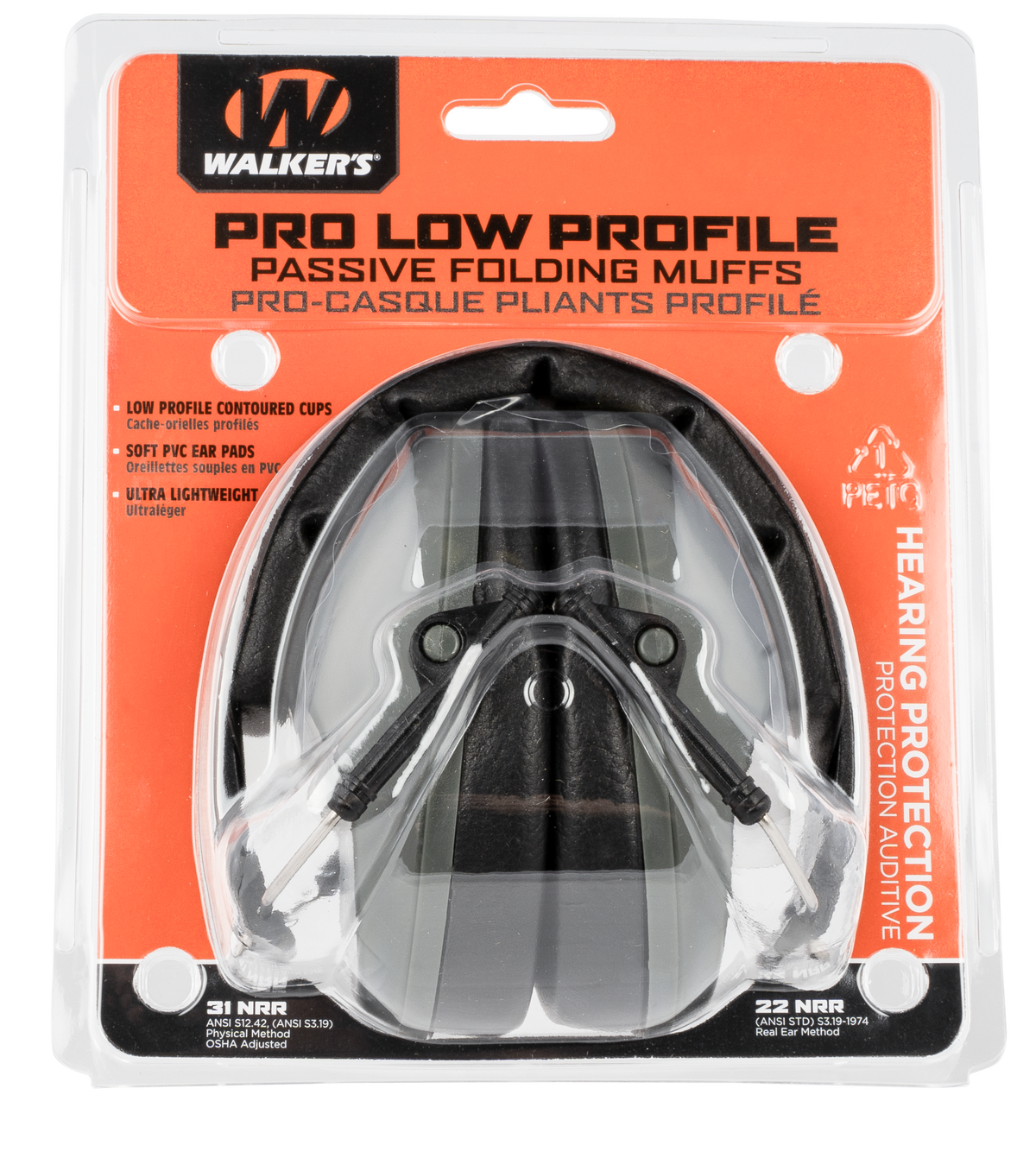 Walkers Game Ear Pro Low Profile Passive Muff 22 dB Over the Head Gray/Black Polymer — view 2
