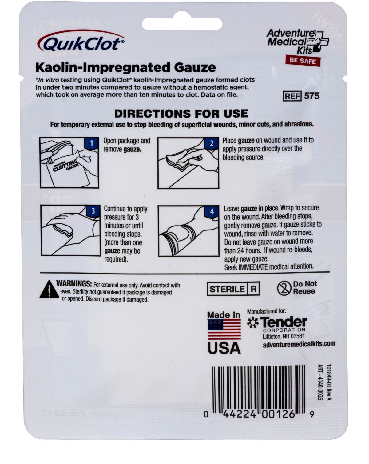 Adventure Medical Kits QuikClot Hemostatic Gauze 3" x 48" White — view 2
