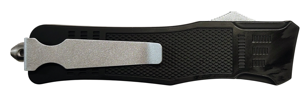 Xcaliber Knife Company 40 Cal Large 3.80" OTF Tanto Part Serrated Black 440C SS - 5.30" Steel Handle — view 2