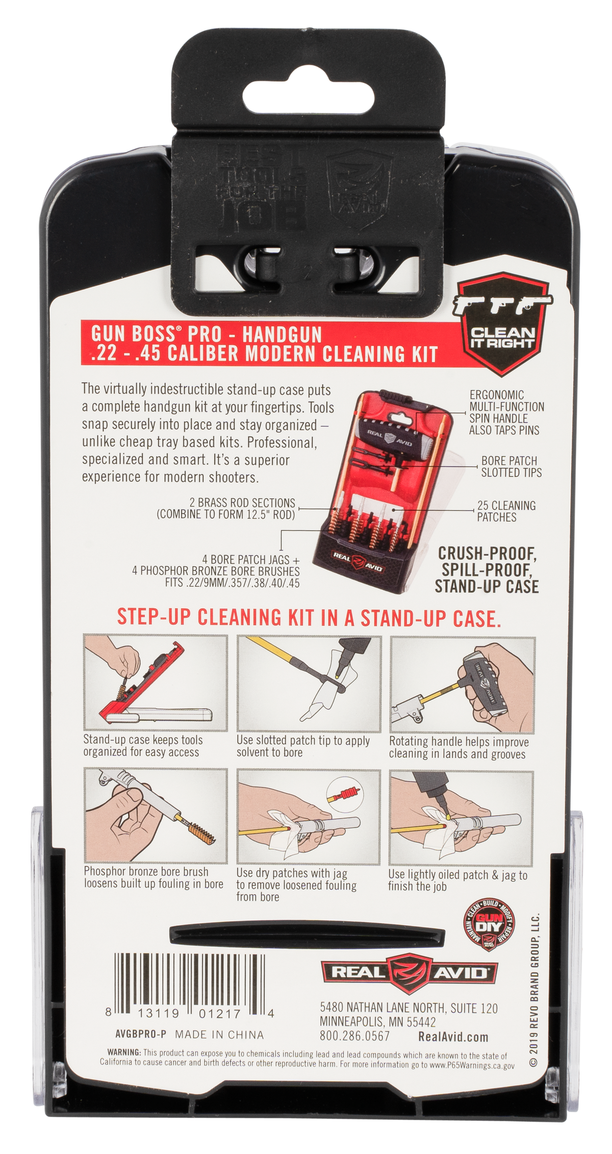 Real Avid Gun Boss Pro Pistol Cleaning Kit Multi-Caliber .22-.45 with Case — view 2