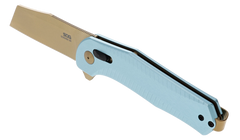 S.O.G Diverge XR 3" Folding Sheepsfoot Plain Edge D2 Steel Gold PVD Blade Light Blue Aluminum Handle — view 2
