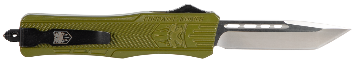 CobraTec Knives CTK-1 Medium 3" OTF Tanto Plain D2 Steel OD Green Aluminum Handle — view 2