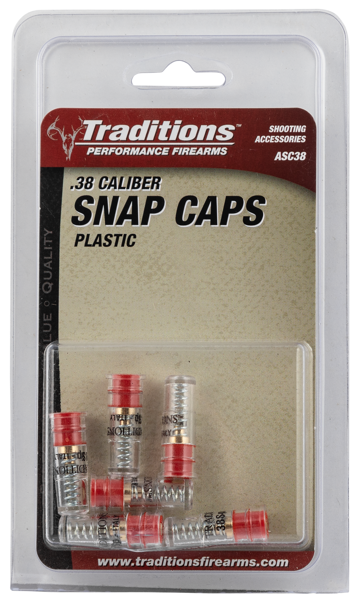 Traditions ASC38 Snap Caps 38 Special Plastic w/Brass Base 6-Pack — view 2