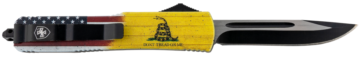 Templar Knife MDTOM331 Gen II Don't Tread On Me Slim 3.50" OTF Drop Point Plain 440C Black Oxide Stonewashed Yellow Aluminum Handle — view 2