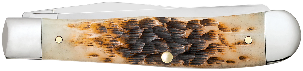 Case Trapper 3.25"/3.27" Folding Clip Point/Spey Plain Mirror Polished Tru-Sharp SS - Peach Seed Jigged Amber Bone Handle — view 2